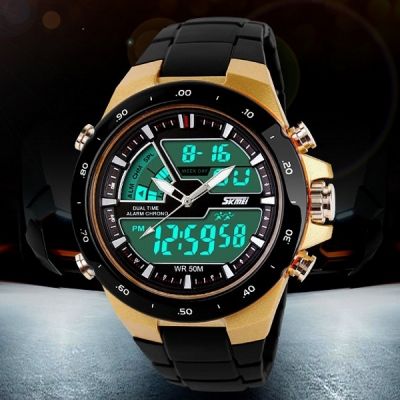 SKMEI 50m Waterproof Japan Moement PU Plastic Band Homens Sport Electronic Watch